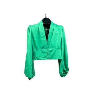 Celmia Fast Fashion Green Balloon Sleeve Crop Top Size 2XL